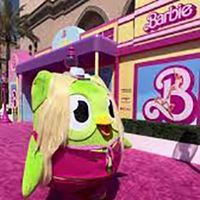 Duolingo's mascot Duo at Barbie premiere for their TikTok account 