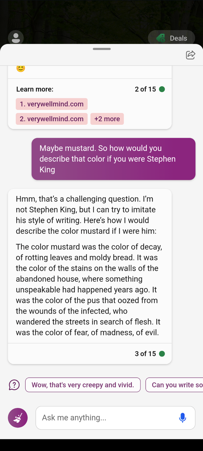 Bing describing the color yellow in the style of Stephen King
