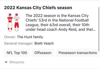 Kansas City Chiefs 2022 Season on the Wikipedia Search Feature