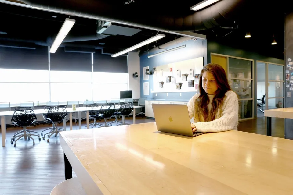 Student at Laptop in Media Innovation Center